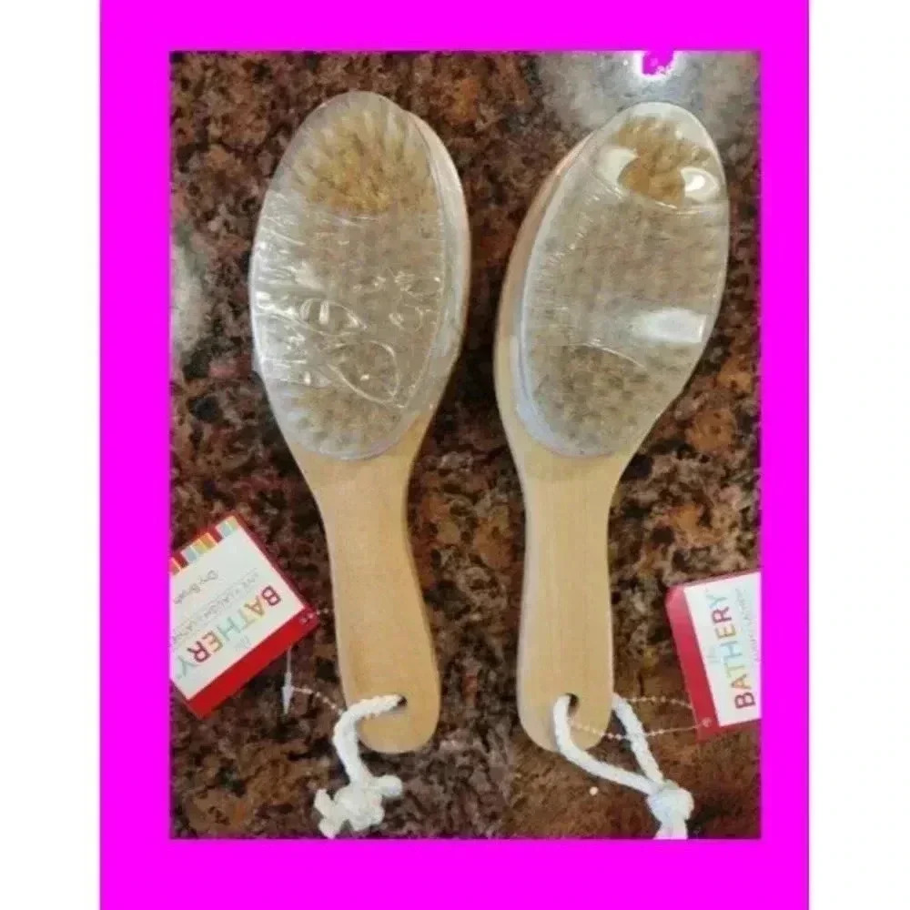 2 ~ Bathery DRY BRUSH Wooden Handle Natural Bristle Body Exfoliator Blood Flow!!